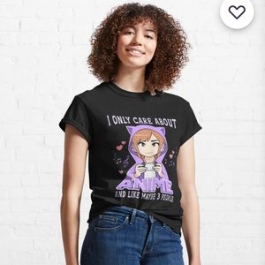 Anime Girl Graphic I Only Care About Anime Black Tshirt XL